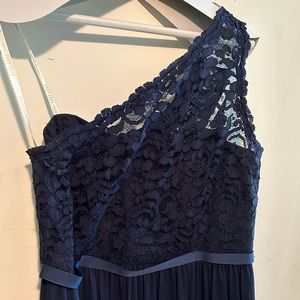 David’s Bridal Size 12 Navy one shoulder lace floor length dress